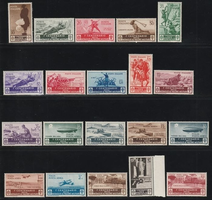 Königreich Italien 1937 - Medals of valour complete set with airmail, intact and centred, rare and certified - Sassone S.88