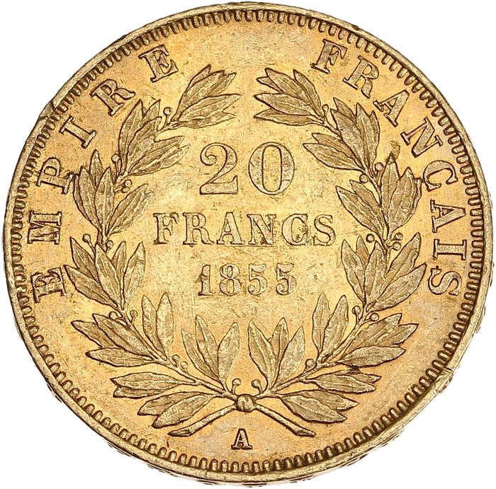 France. Napoléon III (1852-1870). 20 Francs 1855-A, Pairs