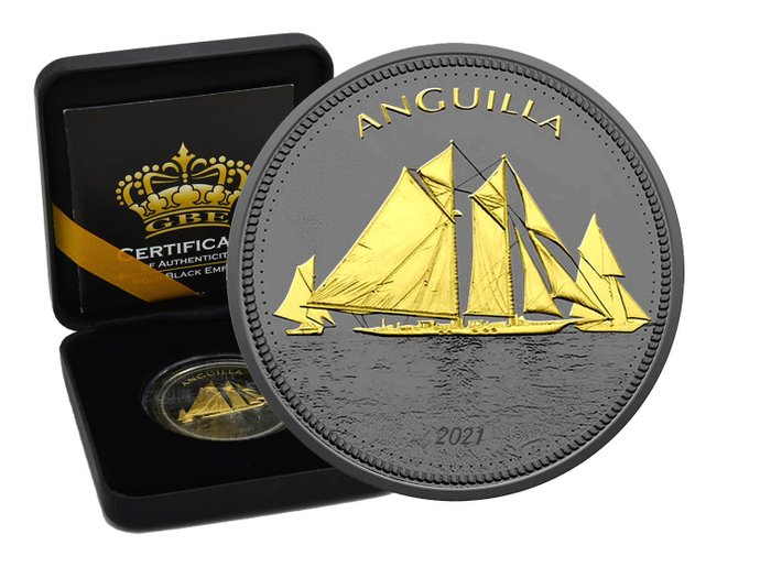 Anguilla (Brits overzees gebied). 2 Dollars 2021 Sailing Regatta Gold Black Empire Edition in Box - 1 Oz