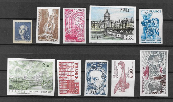 Frankrijk - A lovely lot of imperforate stamps and colour proofs - Maury n°581, 1852, 1988, 2000, 2009, 2024, 2142, 2224, poste aérienne 48 et 53