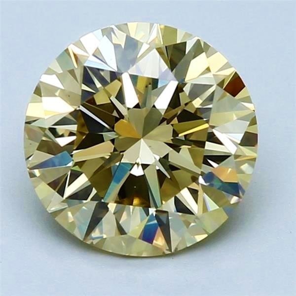 1 pcs 鑽石 - 3.00 ct - 圓形 - 艷啡黃色 - VS1
