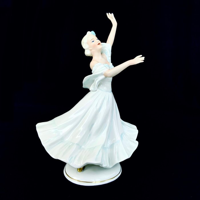 Unterweissbach, Germany - Art-Deco-Stil – Tanzende Ballerina (23 cm) – ca. 1960 - Handbemaltes Porzellan
