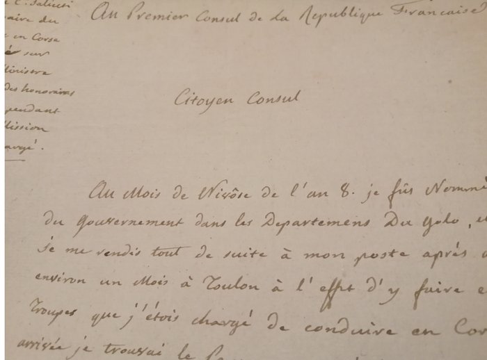 [Napoleon Bonaparte] Christophe Saliceti - Lettre adressée à Napoleon Bonaparte au sujet des révoltes en Corse - 1800