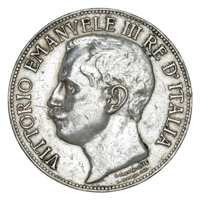 Italia, Regno d’Italia. Vittorio Emanuele III di Savoia (1900-1946). 5 Lire 1911 "Cinquantenario"