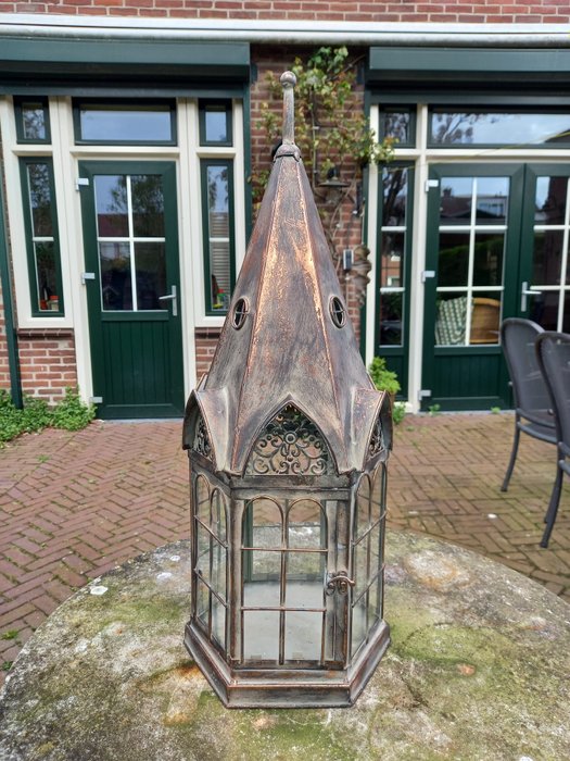 Lanternă - „Lantern cu lumânare turn mare” - 59 cm - Sticlă, Metal