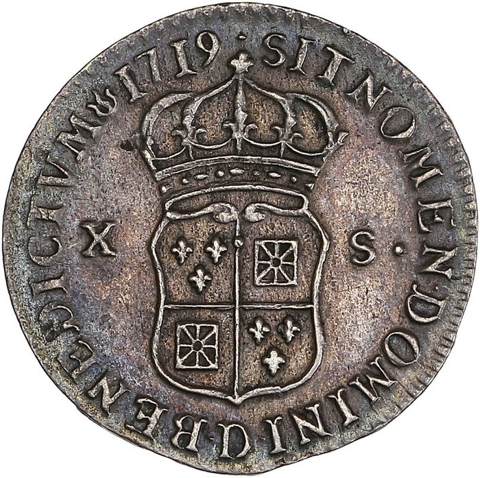 France. Louis XV (1715-1774). 10 Sols de Navarre 1719-D, Lyon