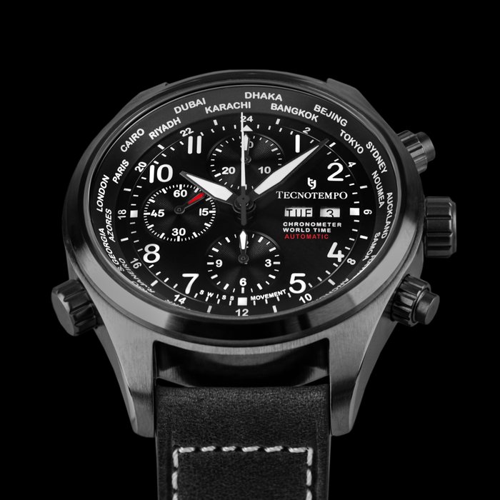 Tecnotempo® - Chronometer World Time 30ATM WR - Swiss Auto Movt - Limited Edition - TT.300.CRWTNN - Homem - 2011-presente