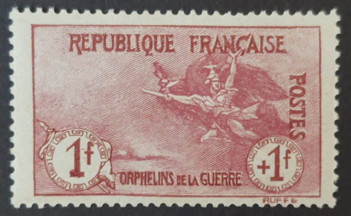 Francia 1917/18 - 1st orphans series, 1 franc + 1 franc carmine. - Yvert 154