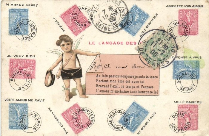 Services postaux à thème - Langue du timbre, facteur et boîte aux lettres, etc. - Cartes postales (Collection de 53) - 1900-1960
