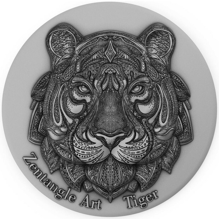 纽埃. 5 Dollars 2021 Zentangle Art-Tiger, 2 Oz (.999)