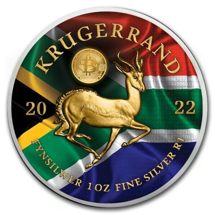 South Africa. 1 Rand 2022 - Krügerrand Springbock Bitcoin - Colorized - 1 Oz with COA