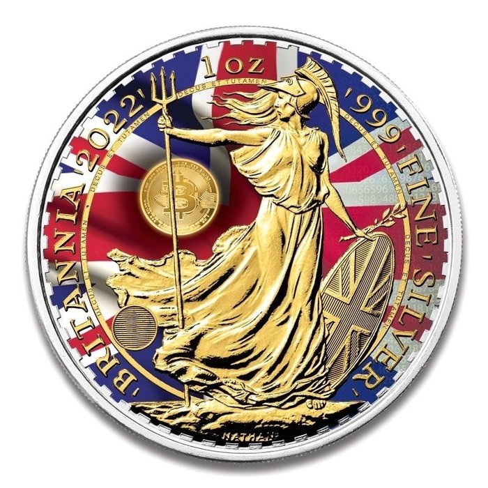 Royaume-Uni. 2 Pound 2022  - Bitcoin - Flag - 1 Oz with COA