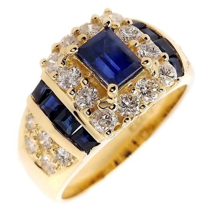 1.51ctw Natural Sapphires and 0.93ct  Natural Diamonds - IGI Report - 18 carati Oro giallo - Anello Zaffiri