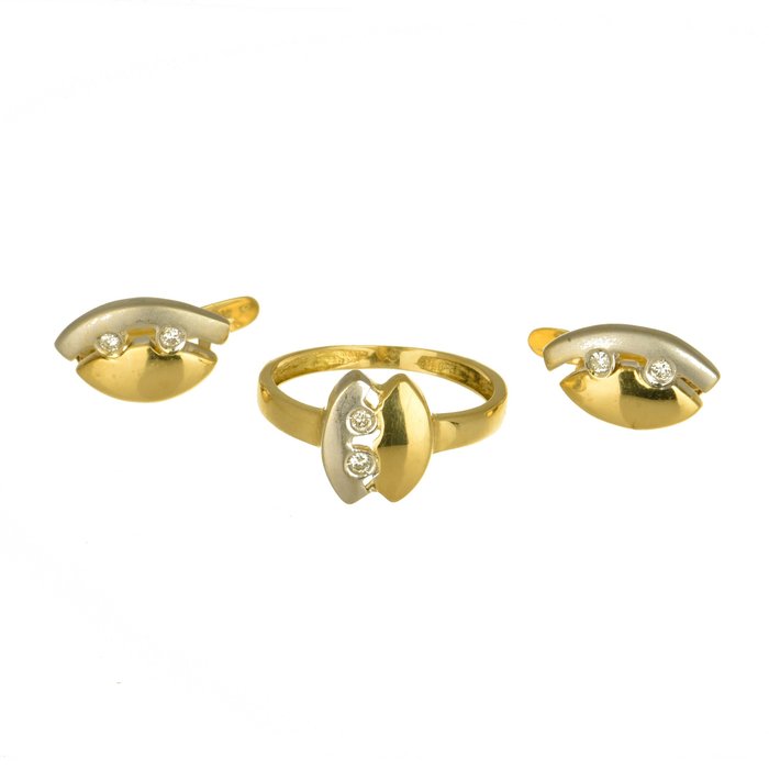 Image 2 of 18 kt. Gold - Earrings, Ring, Set Diamonds