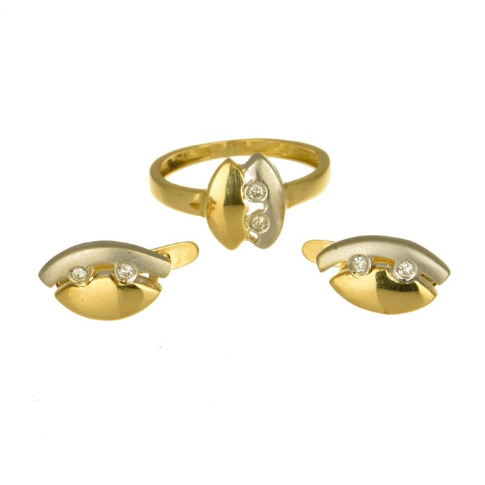 Preview of the first image of 18 kt. Gold - Earrings, Ring, Set Diamonds.