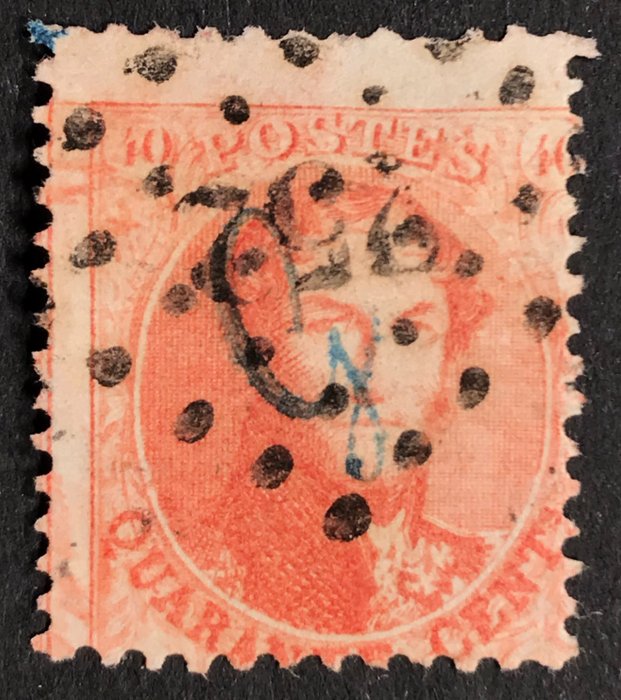 Belgien 1863 - Perforate Medallion 40c carmine-pink - Marked ‘G’ - Bank Paternostre Guillochin - Puntstempel LP252 MONS OBP G16A