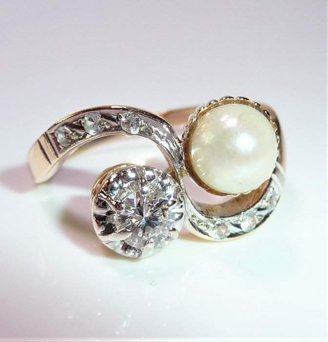 Image 3 of 18 kt. Yellow gold - Ring - 0.27 ct Diamond - pearl + small spinels