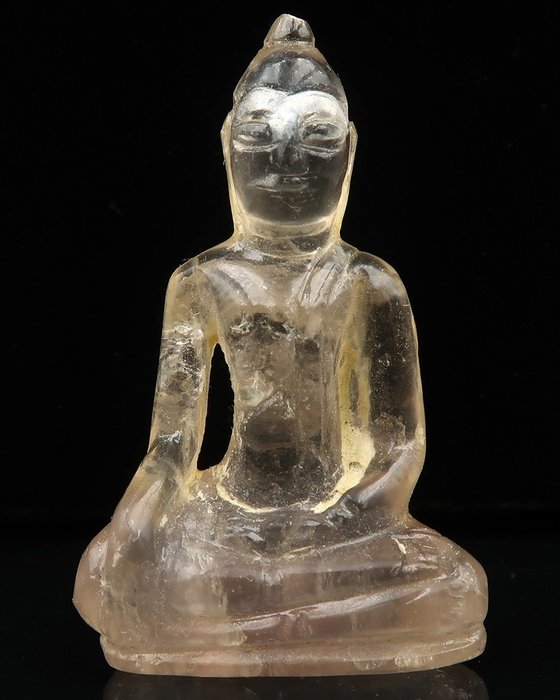 Vecchio Buddha di cristallo di rocca scolpito - Cristallo di rocca - Asia - Inizio XX secolo