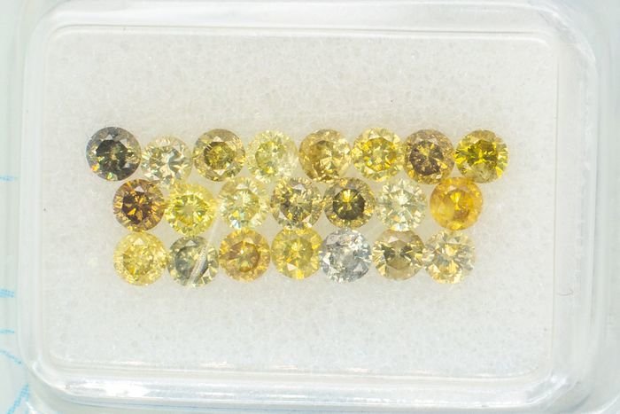 22 pcs Diamanti - 1.01 ct - Rotondo - NO RESERVE PRICE - Fancy Intense to Deep Mix Yellow-Green - SI1, SI2