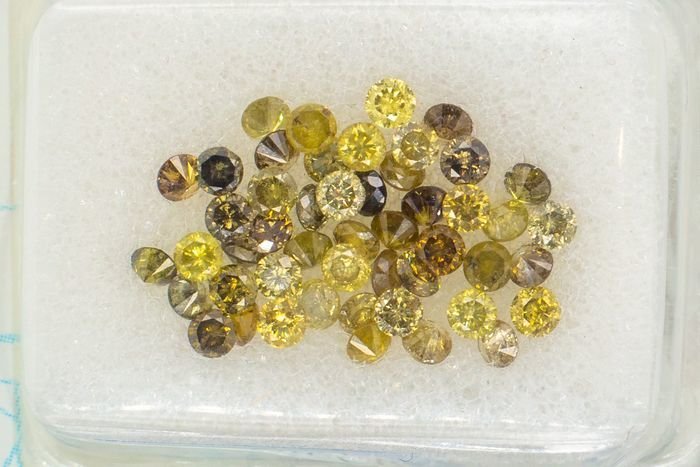 49 pcs Diamanti - 1.33 ct - Rotondo - NO RESERVE PRICE - Fancy Intense to Deep Mix Yellow-Green - SI1, SI2