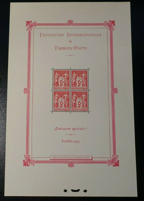 Frankrijk - Souvenir sheet, No. 1, Paris exhibition, 1925, mint**, deluxe, MNH. Value: €5500