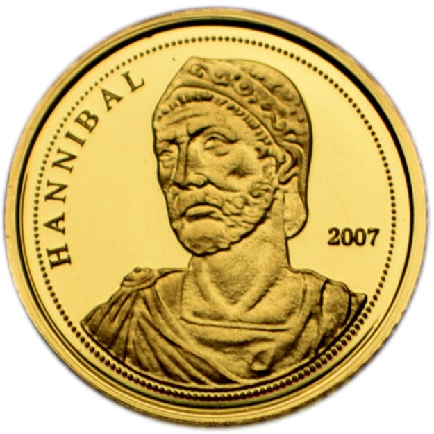 Elfenbeinküste. 1500 Francs 2007 0.5g Fine 0.999 Gold Proof 'Hannibal'