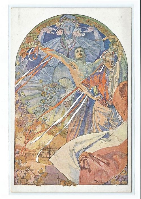 Fantasie, Alphonse Mucha - Ansichtkaarten (Groep van 7) - 1900-1940
