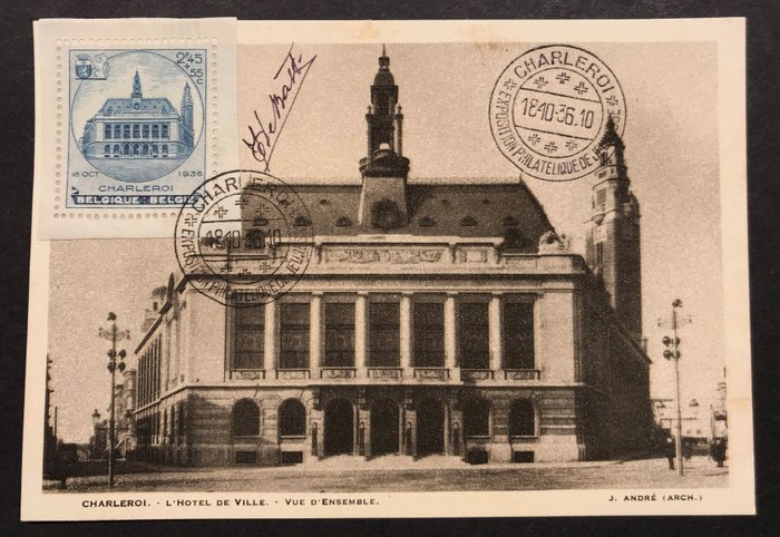 Belgien 1936 - Fight against Tuberculosis ‘Charleroi’ on a Maximum card - Signed by the designer Jean de Bast - OBP437