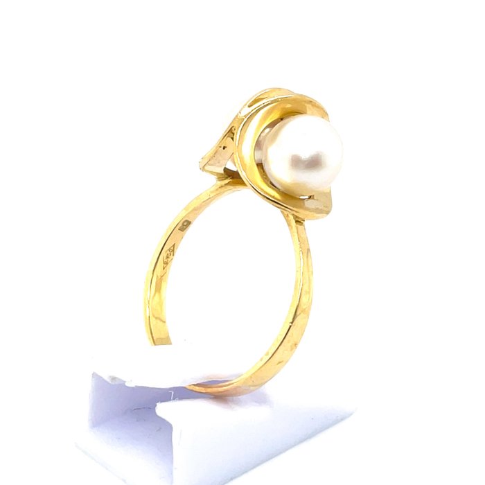 Image 3 of 2 x Pearl 7,70mmØ Unique Work - 18 kt. Freshwater pearl, Gold, Natural pearl, Yellow gold - Ring Fr