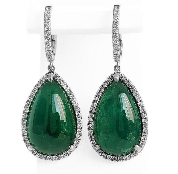 IGI 27.75 Carat Emerald and 0.90 Ct Diamonds - 18 carati Oro bianco - Orecchini - NESSUNA RISERVA