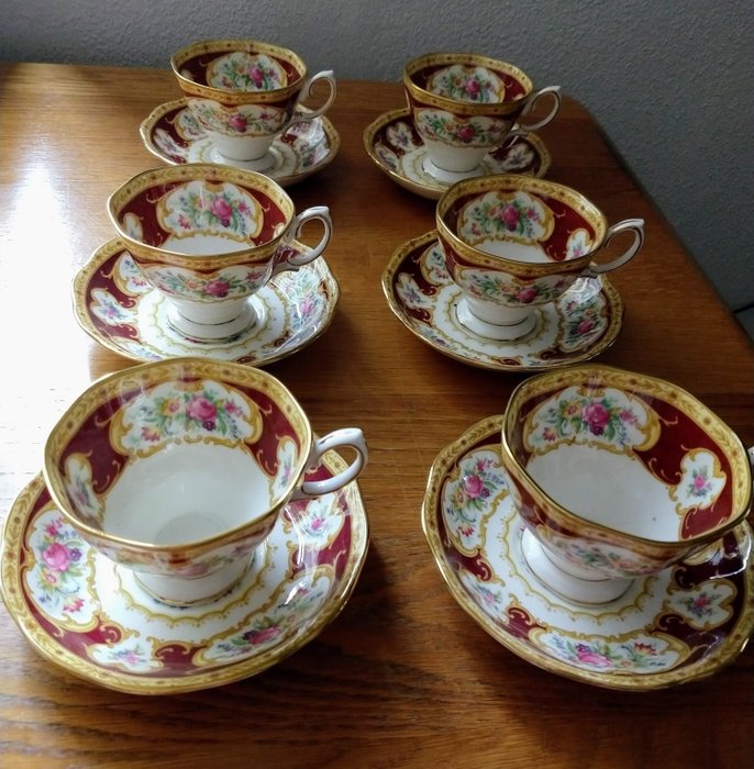 Royal Albert Lady Hamilton bellissime tazze e piattini grandi (6) - Porcellana