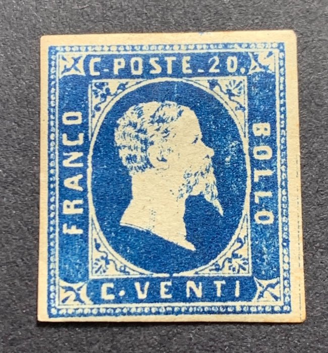 Italienische antike Staaten - Sardinien 1851 - Sardinia 1851 20 cents light blue MLH, extremely fine, cert. Bottacchi €28,000 - Sassone numero 2