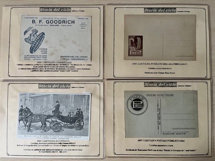 Italië - Reclame, pirelli, Kelly banden, Goodrich rubber - Ansichtkaarten (4) - 1922-1937
