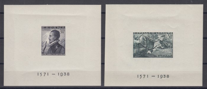 Spanien 1938 - Battle of Lepanto. Imperforated miniature sheets. COMEX certificate. - Edifil 864/65.