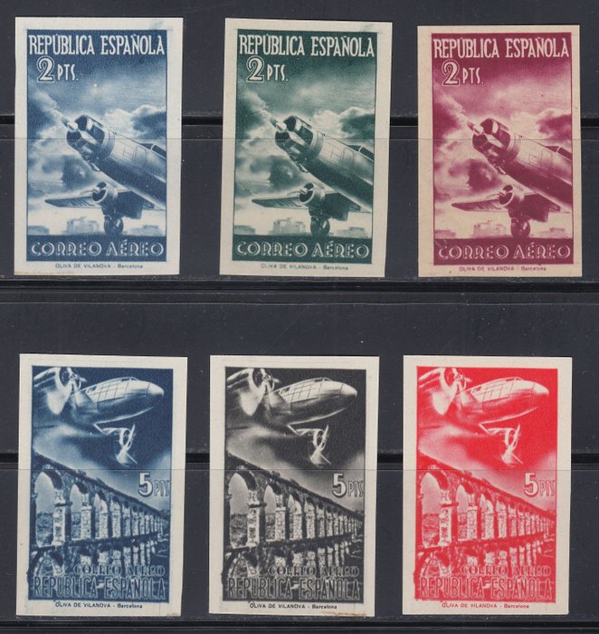 Spanien 1939 - Planes and landscapes. COMEX certificate. - Edifil NE 40S/45S.