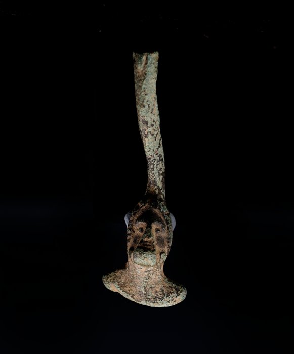 Roma antica Bronzo Manico di vasetto con carattere di testa maschile - (1×6.1×2.2 cm)