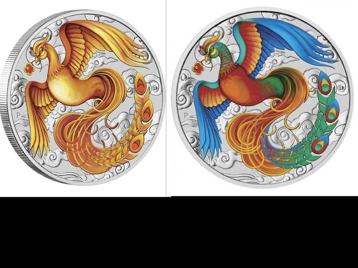 Australië. 1 Dollar 2022 "Chinese Myths & Legends Series" Phönix in Farbe, 2 x 1 Oz