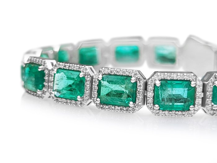 22.44 Carat Natural Emerald and 2.70 Ct Diamonds Tennis Riviera - 18 carati Oro bianco - Bracciale - NESSUNA RISERVA