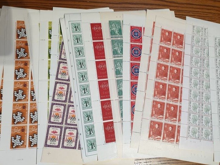 Belgien 1965/1995 - Lot of stamps in blocks, full sheets and sheet parts
