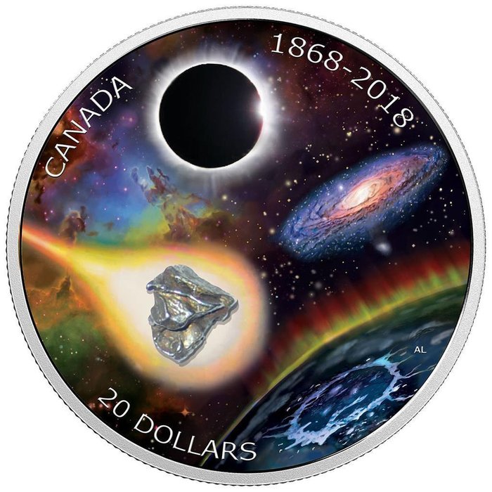 Canada. 20 Dollars 2018 150 Jahrestag ROYAL ASTRONOMICAL SOCIETY Meteorit Observatorium 1 Oz