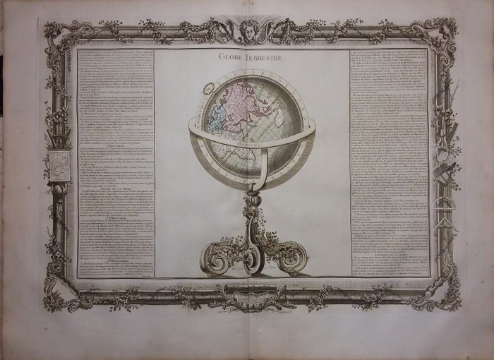 World, Globo raffigurante l'Africa, Europe, Asia, e  Australia; Desnos / De Mornais - Globe terrestre - 1761-1780