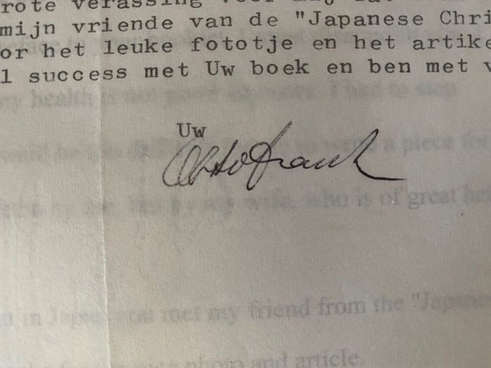 Otto Frank - Signed letter to Dr. Anna Sandor, Groningen - 1979