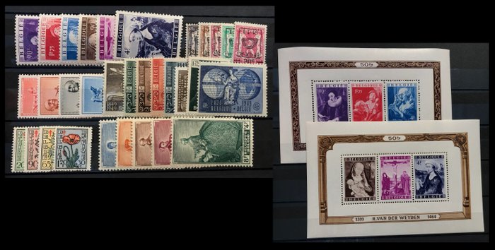 Belgio 1949 - Volume completo inclusi blocchi e francobolli da blocchi tra cui Jordaens e Van der Weyden - OBP 792/822 incl. BL27/28