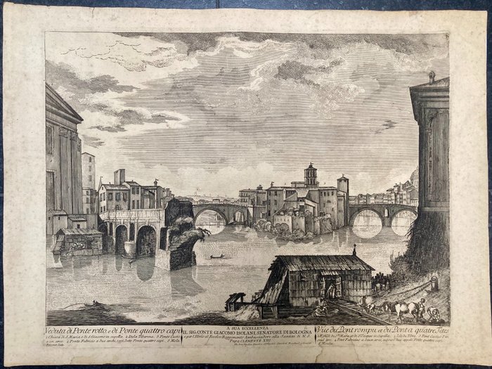 Italia, Rome; Jean Barbault / Freicenet - Veduta di Ponte rotto, e di Ponte quattro capi - 1761-1780