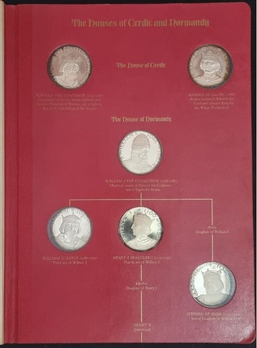 Royaume-Uni. Medals 1970/1974 'Kings and Queens of England (43 pieces) in sterling silver