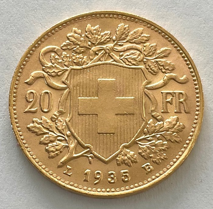 Switzerland. 20 Francs 1935 L B -  Vreneli