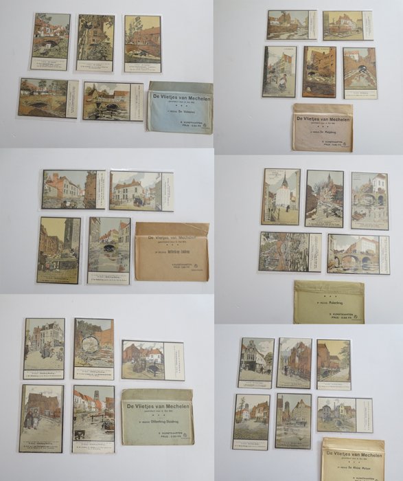 België - 6 reeksen postkaarten De vlietjes van Mechelen door A.Ost, geschilderd in 1912. - Ansichtkaarten (Collectie) - 1912