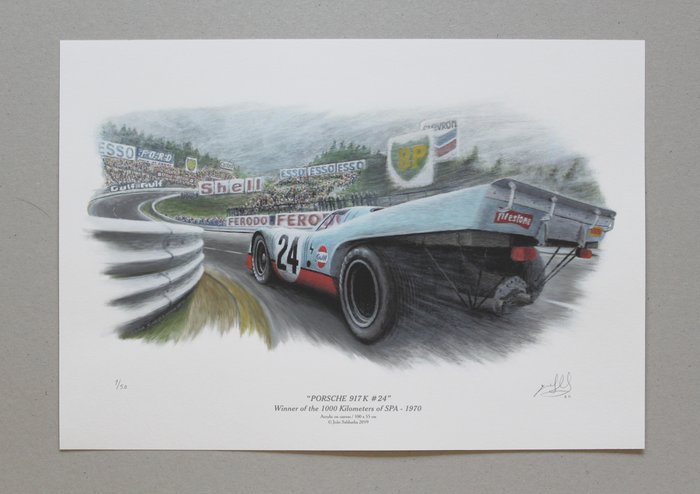 "PORSCHE 917 K #24 - Winner of the 1000 Km of SPA - 1970" - by Joao Saldanha - Fine Art print - 1000 Km Spa - Stampa sportiva