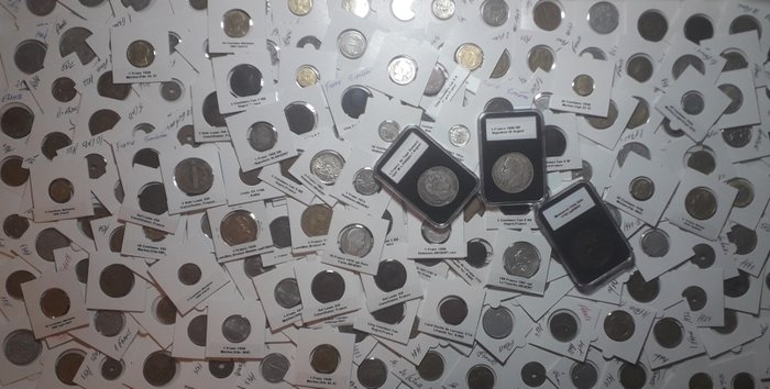 France. Large and interesting collection of French coins from Sold/Liard/Centimes up to the 5 Francs piece 18th/20th century, from the time of Revolution/Imperium/Republic. (500 pieces incl. silver).