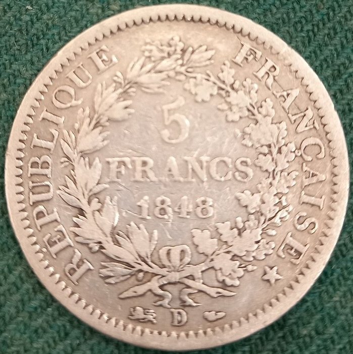 France. Second Republic (1848-1852). 5 Francs 1848-D Hercule